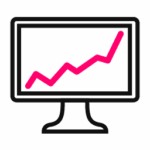 A computer screen with a link graph going up on it.